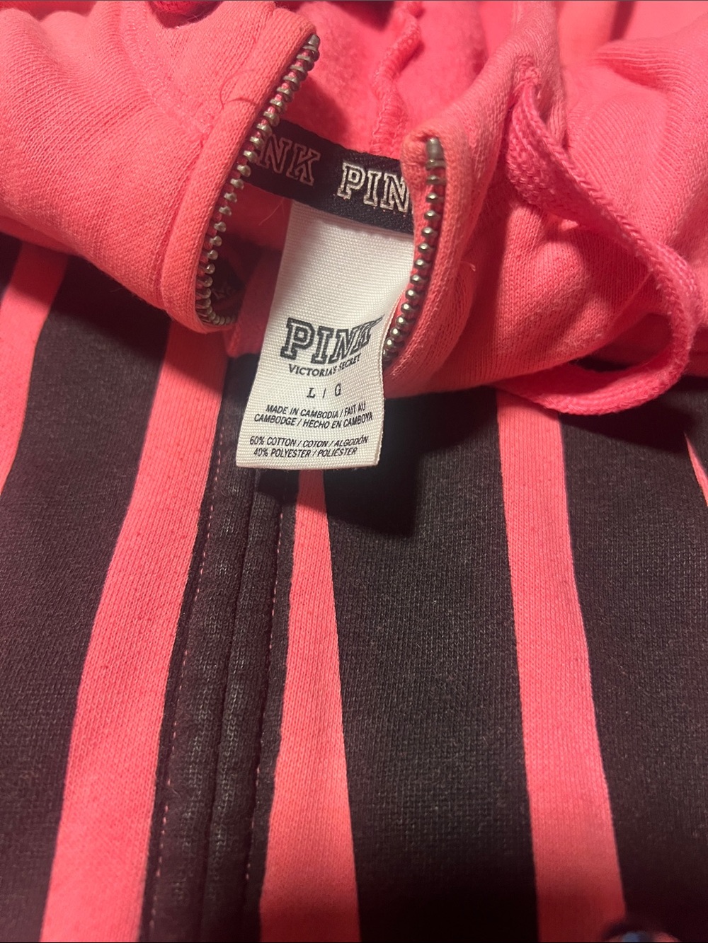 VS Pink PINK Bold Logo Zip-Up Hoodie in Coral Pink - Picture 2 of 2